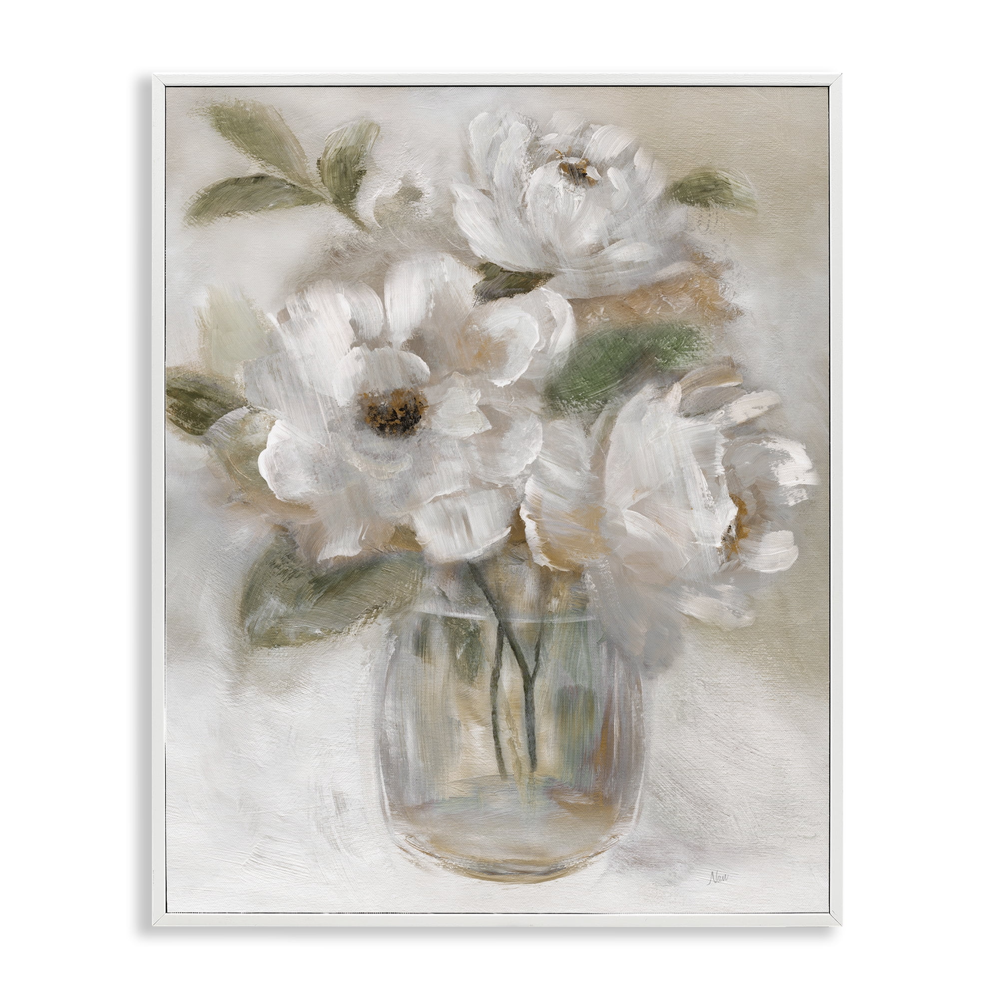 Stupell Industries Brushed Neutrals Bouquet White Framed Giclee Art, design by Nan