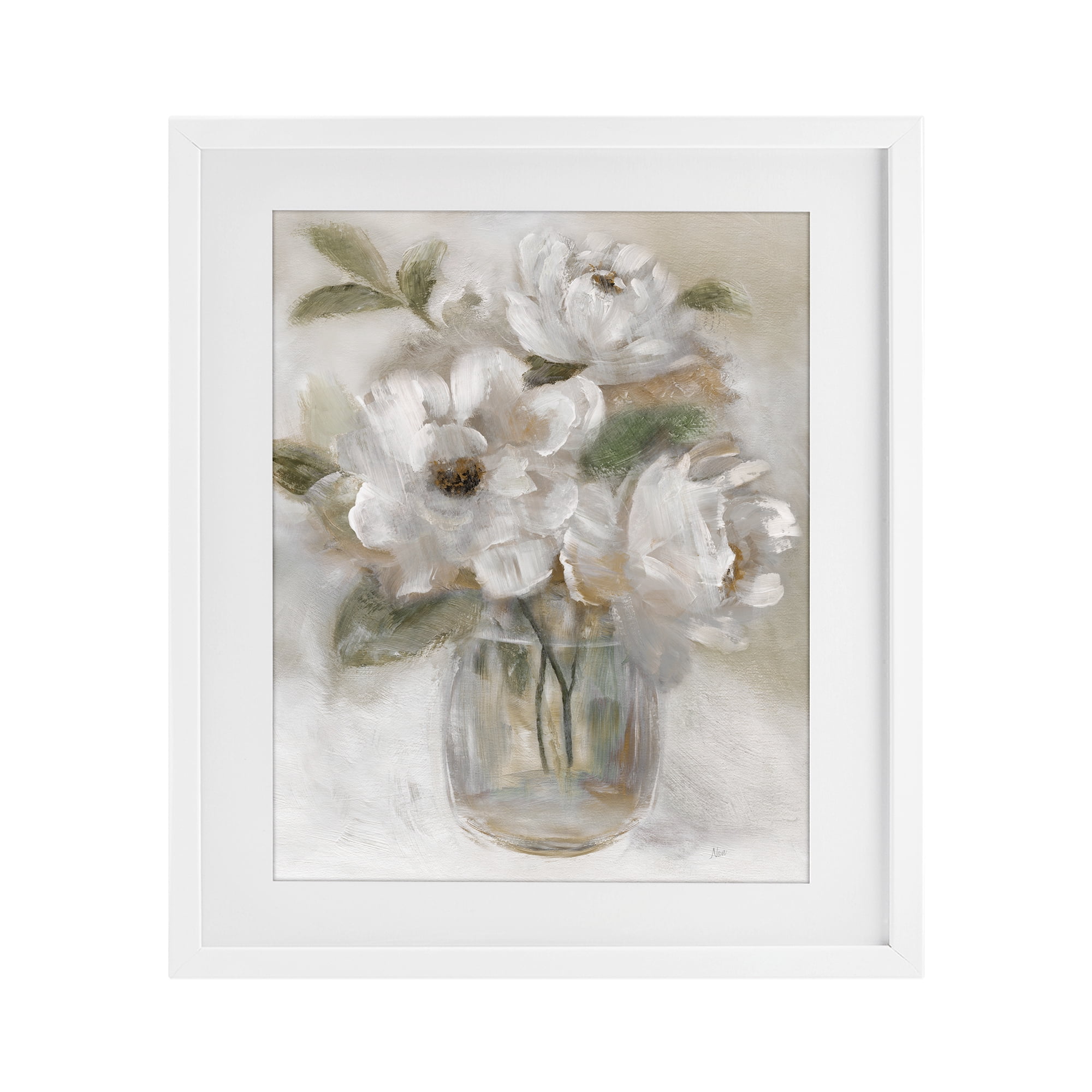 Stupell Industries Brushed Neutrals Bouquet White Framed Print Under Glass, design by Nan