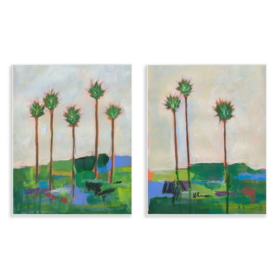 Stupell Industries Brushed Palm Landscape Landscape & Nature Painting Unframed Art Print Wall Art, 11 x 14, Set of 2
