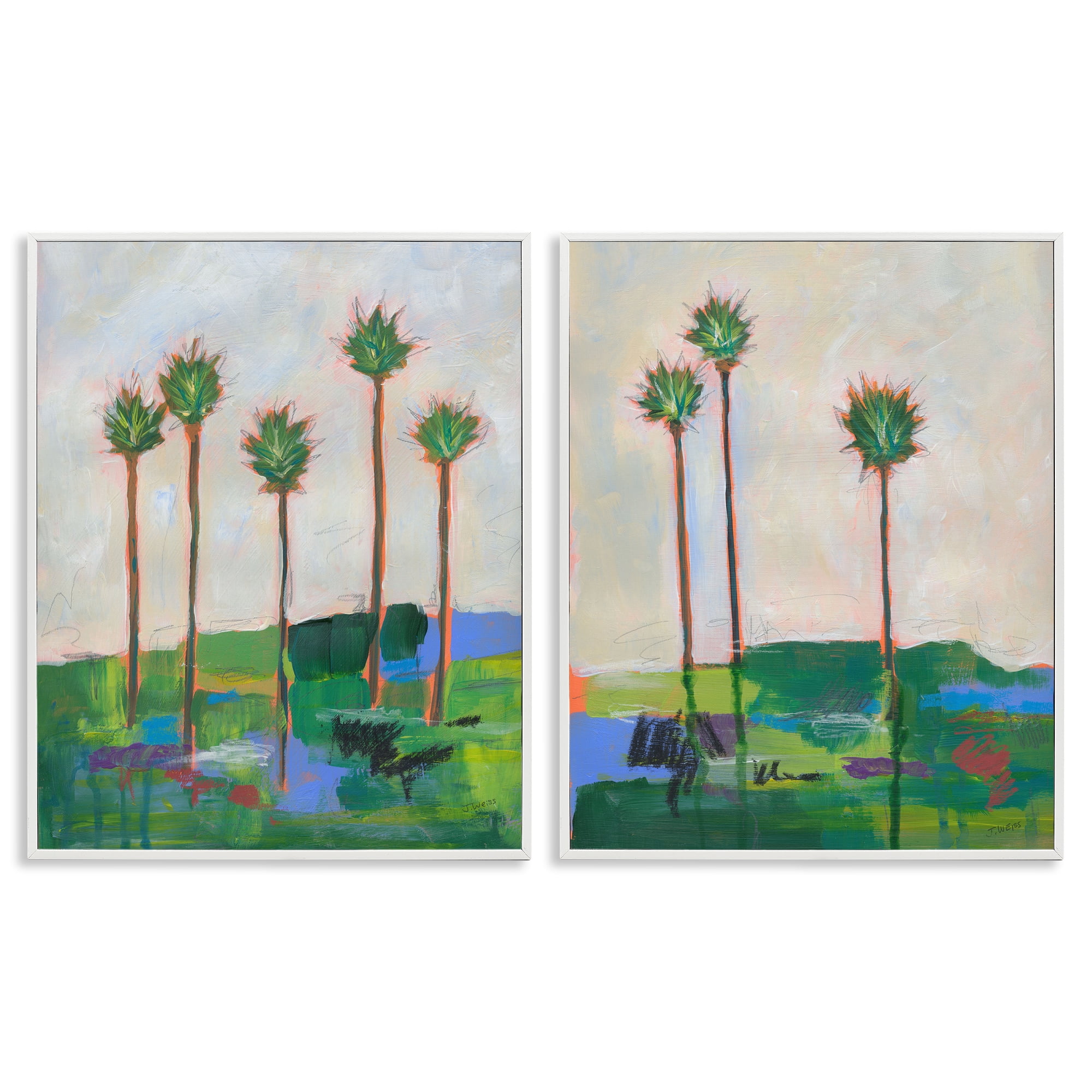 Stupell Industries Brushed Palm Landscape Landscape & Nature Painting White Framed Art Print Wall Art, 24 x 30, Set of 2