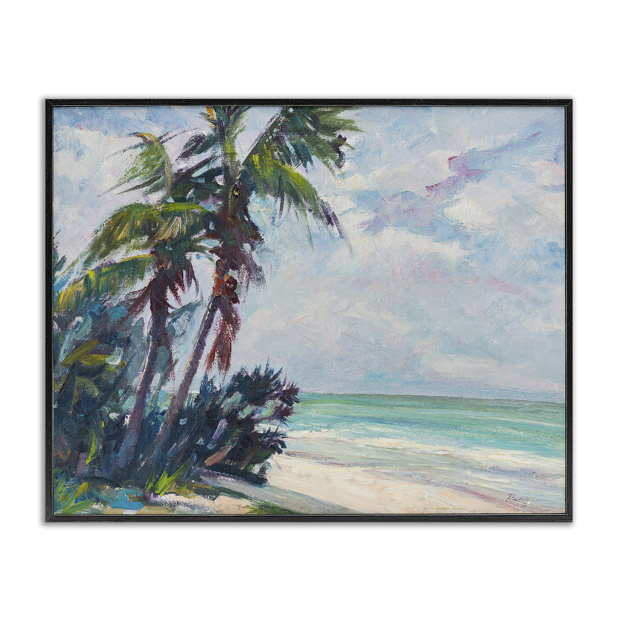 Stupell Industries Brushed Palm Painting Landscape & Nature Painting Black Framed Art Print Wall Art, 20 x 16