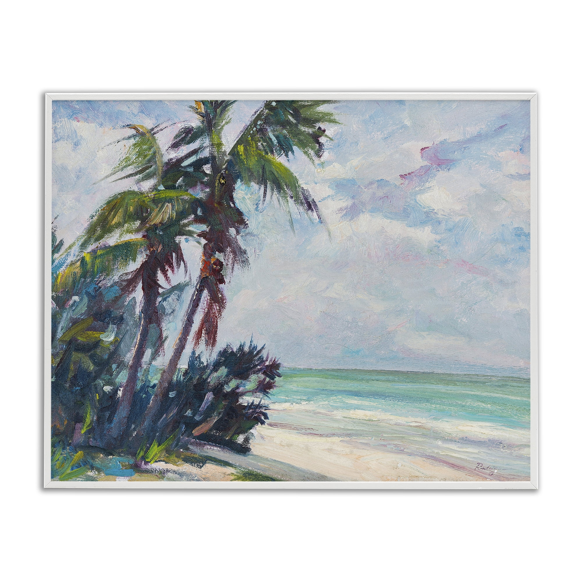 Stupell Industries Brushed Palm Painting Landscape & Nature Painting White Framed Art Print Wall Art, 20 x 16