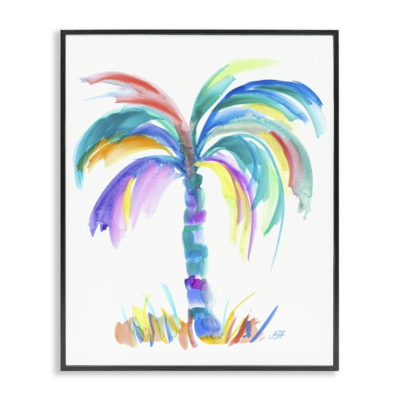 Stupell Industries Brushed Palm Tree Botanical & Floral Painting Black Framed Art Print Wall Art, 16 x 20