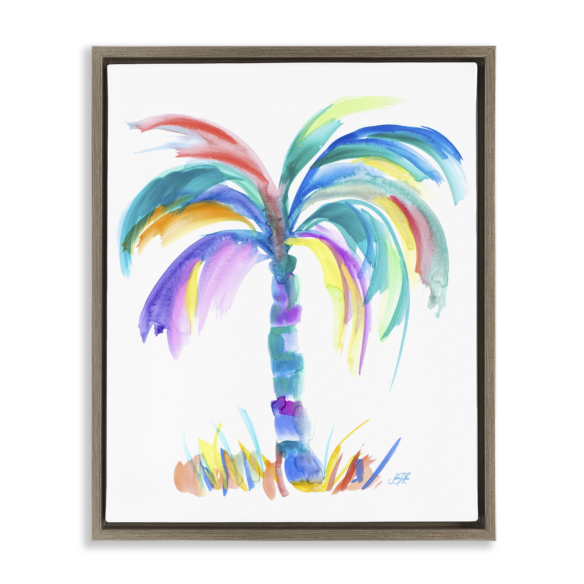 Stupell Industries Brushed Palm Tree Botanical & Floral Painting Brown Floater Framed Canvas Art Print Wall Art, 25 x 31