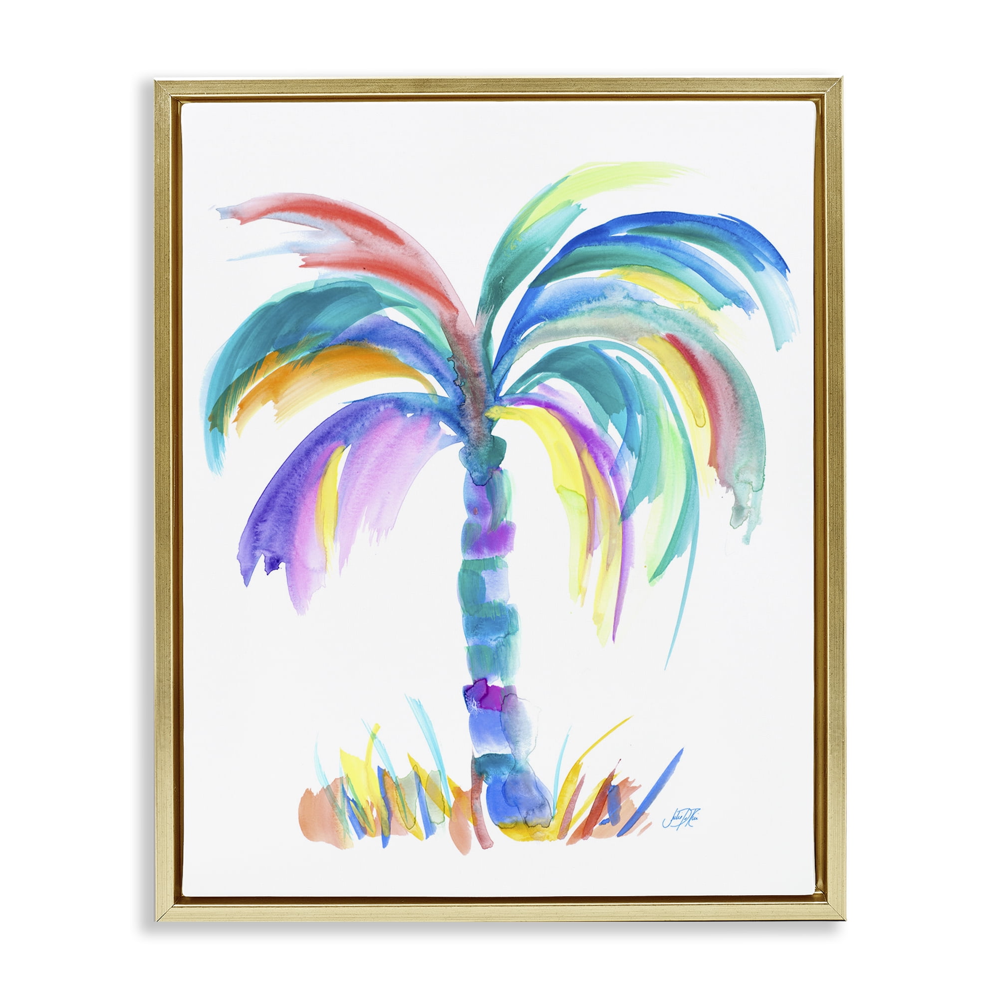 Stupell Industries Brushed Palm Tree Botanical & Floral Painting Gold Floater Framed Canvas Art Print Wall Art, 25 x 31