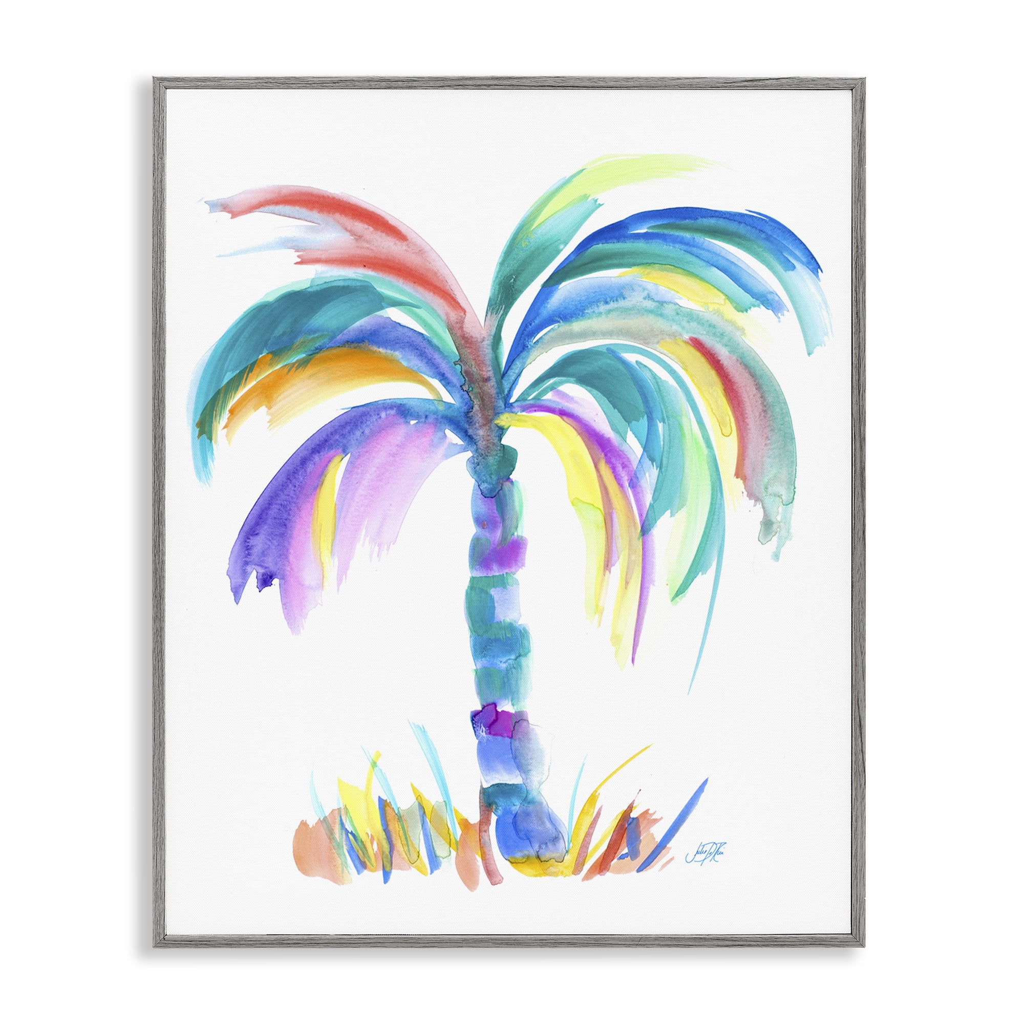 Colorful Palm Tree Botanical Print with Gray Frame, 11 x 14