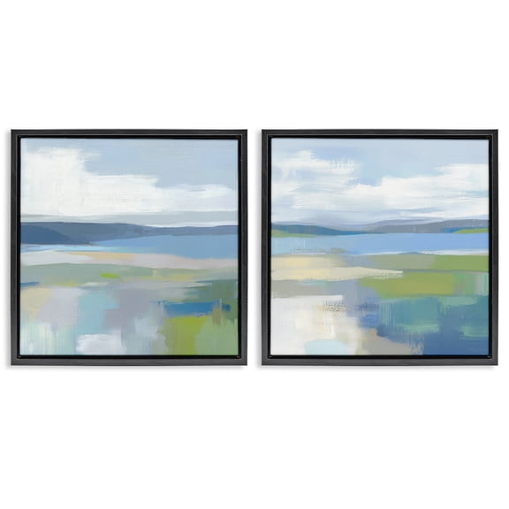 Stupell Industries Brushed Quiet Cove Landscape 2 Piece Black Framed Floater Canvas Set design by Mona Grace, 25 x 25