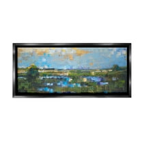 Stupell Industries Brushed River Landscape Landscape Painting Black Floater Framed Canvas Art Print Wall Art, 25 x 11