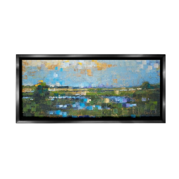 Stupell Industries Brushed River Landscape Landscape Painting Black Floater Framed Canvas Art Print Wall Art, 25 x 11