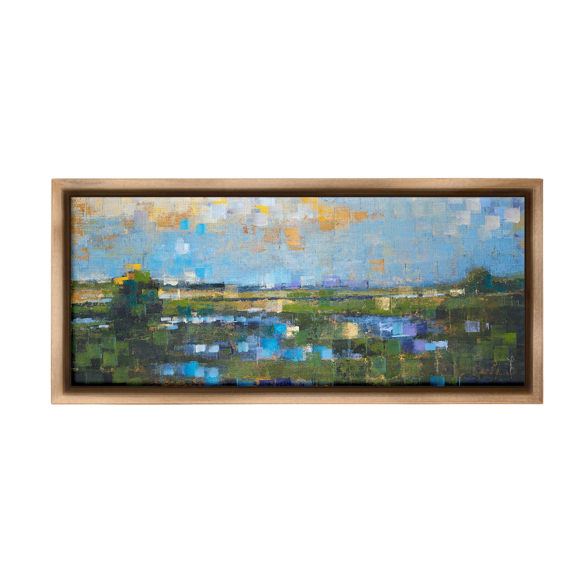 Stupell Industries Brushed River Landscape Landscape Painting Brown Floater Framed Canvas Art Print Wall Art, 31 x 14