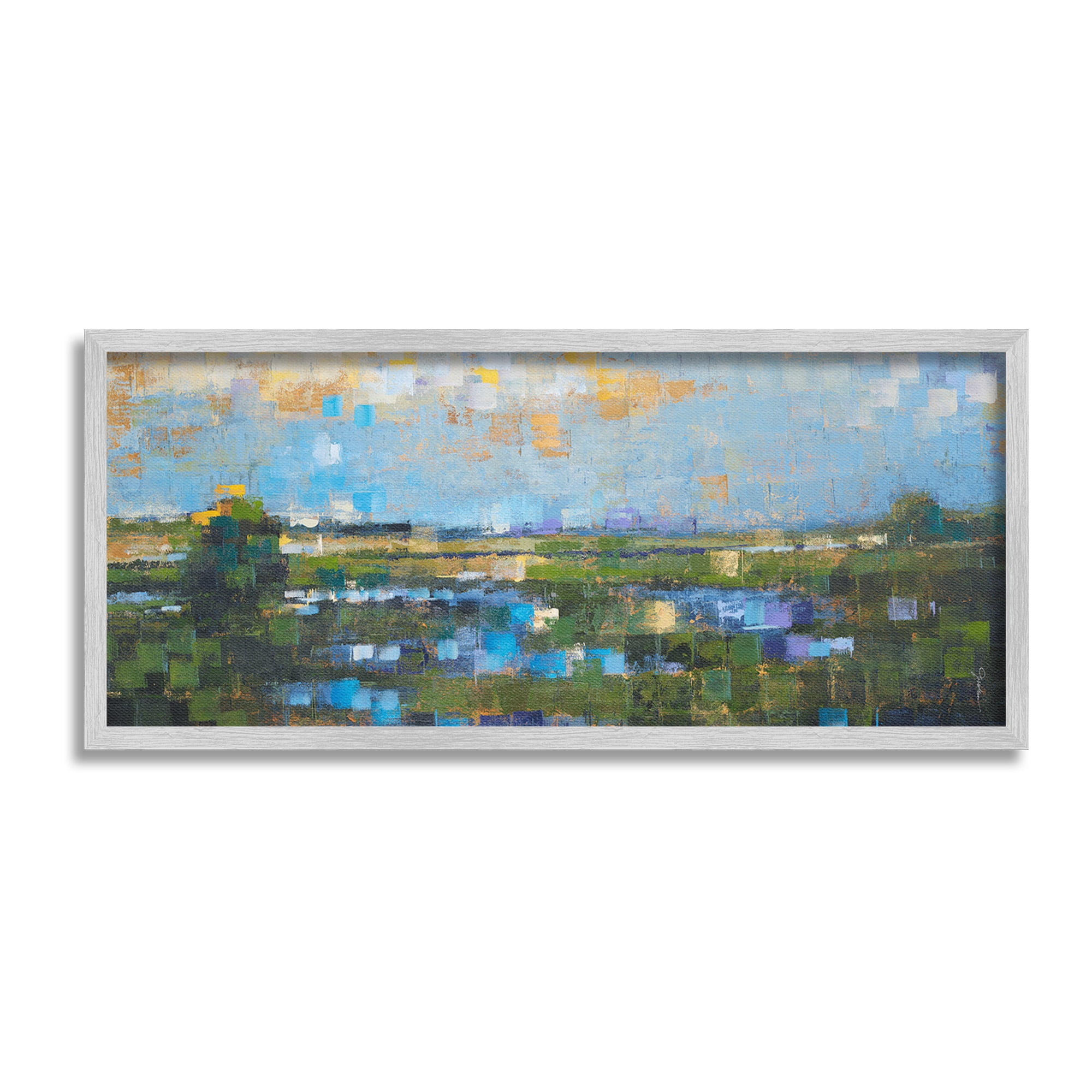 Stupell Industries Brushed River Landscape Landscape Painting Gray Framed Art Print Wall Art, 24 x 10