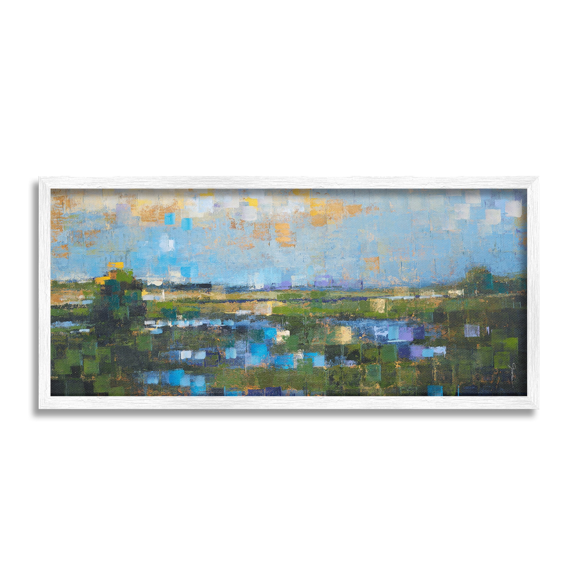 Stupell Industries Brushed River Landscape Landscape Painting White Framed Art Print Wall Art, 30 x 13