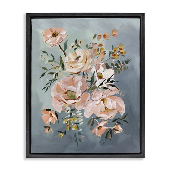 Stupell Industries Brushed Roses on Blue Black Framed Floater Canvas Wall Art design by Annie Quigley, 31 x 25
