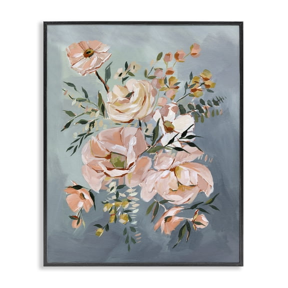Stupell Industries Brushed Roses on Blue Black Framed Giclee Art design by Annie Quigley, 20 x 16