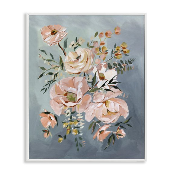 Stupell Industries Brushed Roses on Blue White Framed Giclee Art design by Annie Quigley, 20 x 16