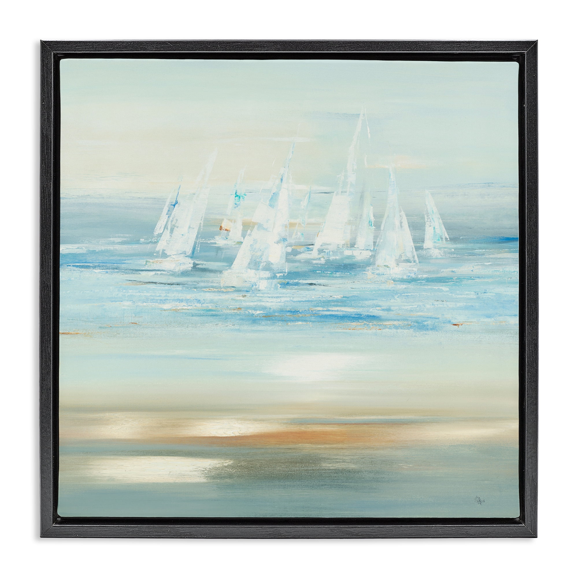 Stupell Industries Brushed Sailboat Fleet Coastal Painting Black Floater Framed Canvas Art Print Wall Art, 18 x 18