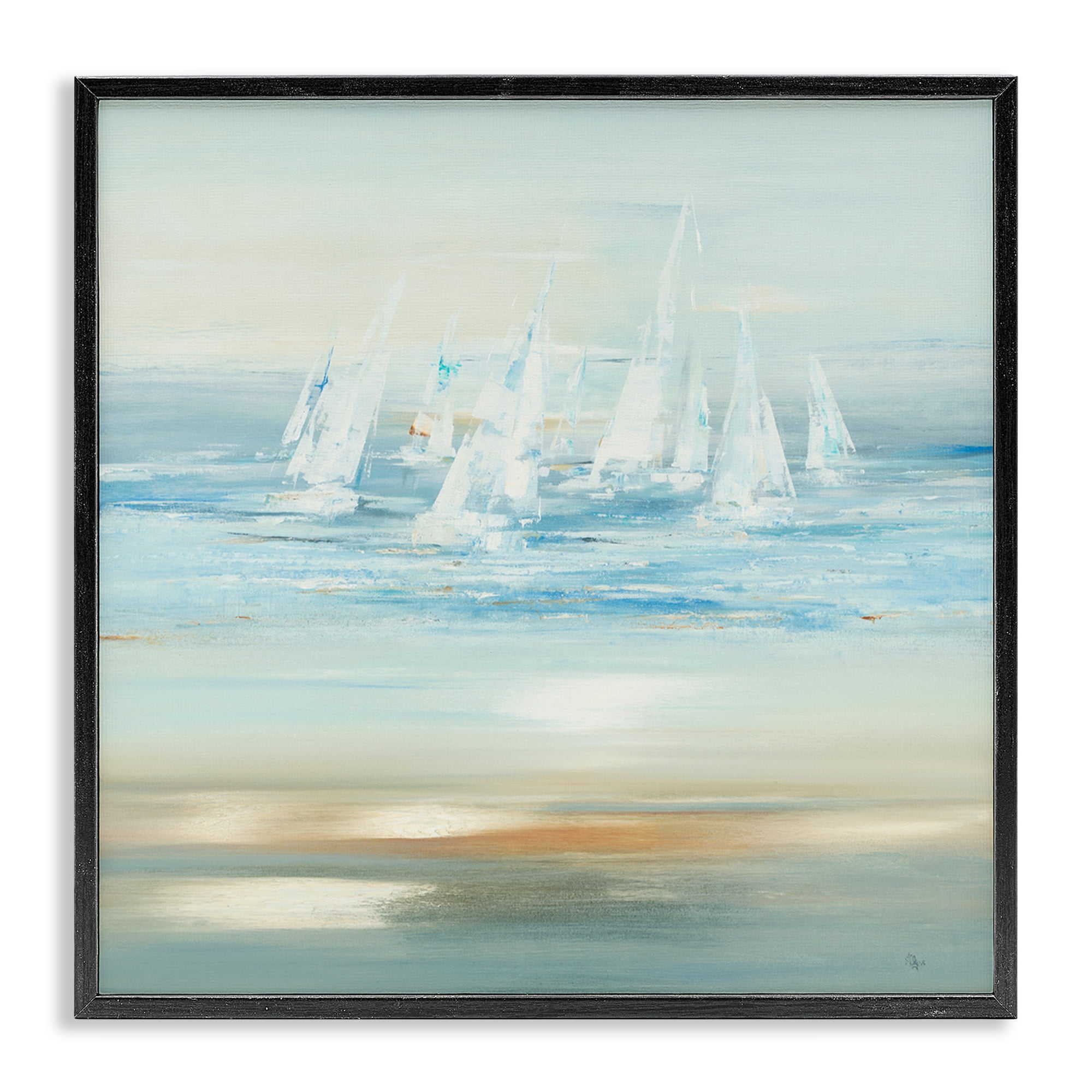 Stupell Industries Brushed Sailboat Fleet Coastal Painting Black Framed Art Print Wall Art, 24 x 24