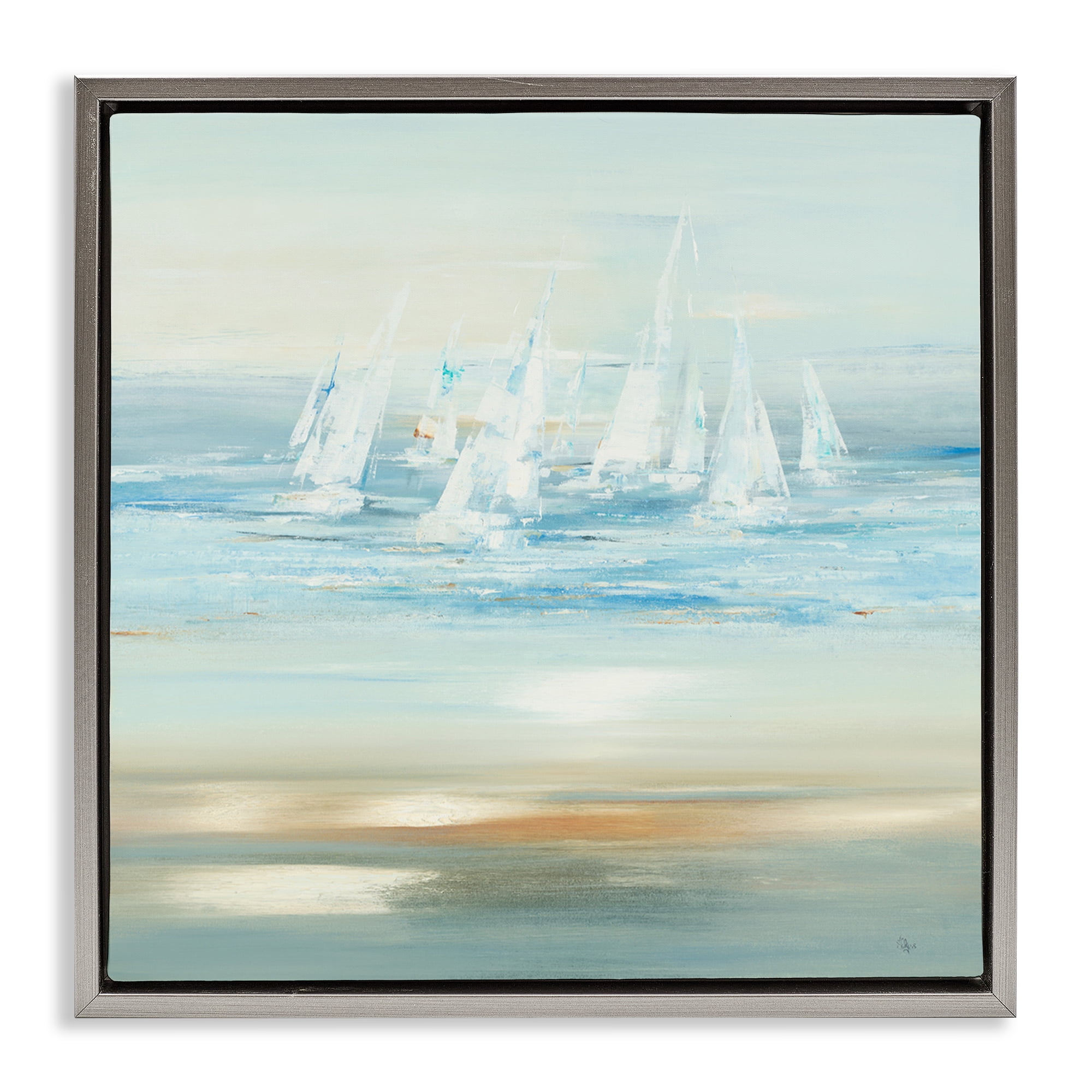 Stupell Industries Brushed Sailboat Fleet Coastal Painting Gray Floater Framed Canvas Art Print Wall Art, 18 x 18