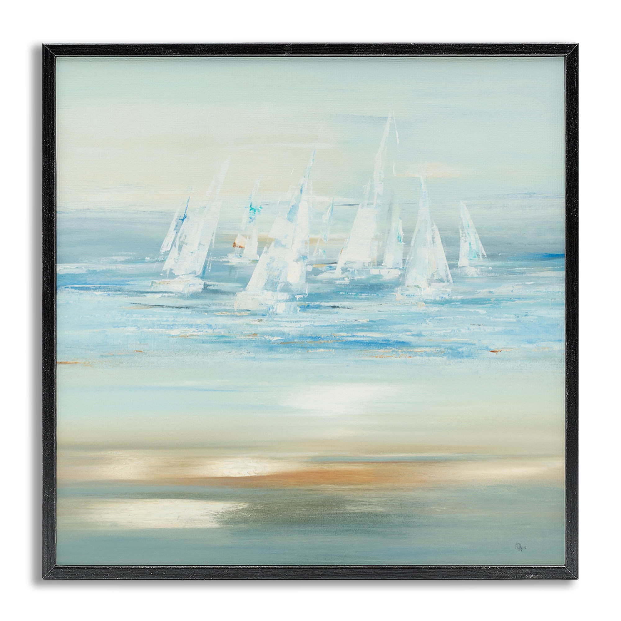 Stupell Industries Brushed Sailboat Fleet Coastal Painting Gray Framed Art Print Wall Art, 17 x 17