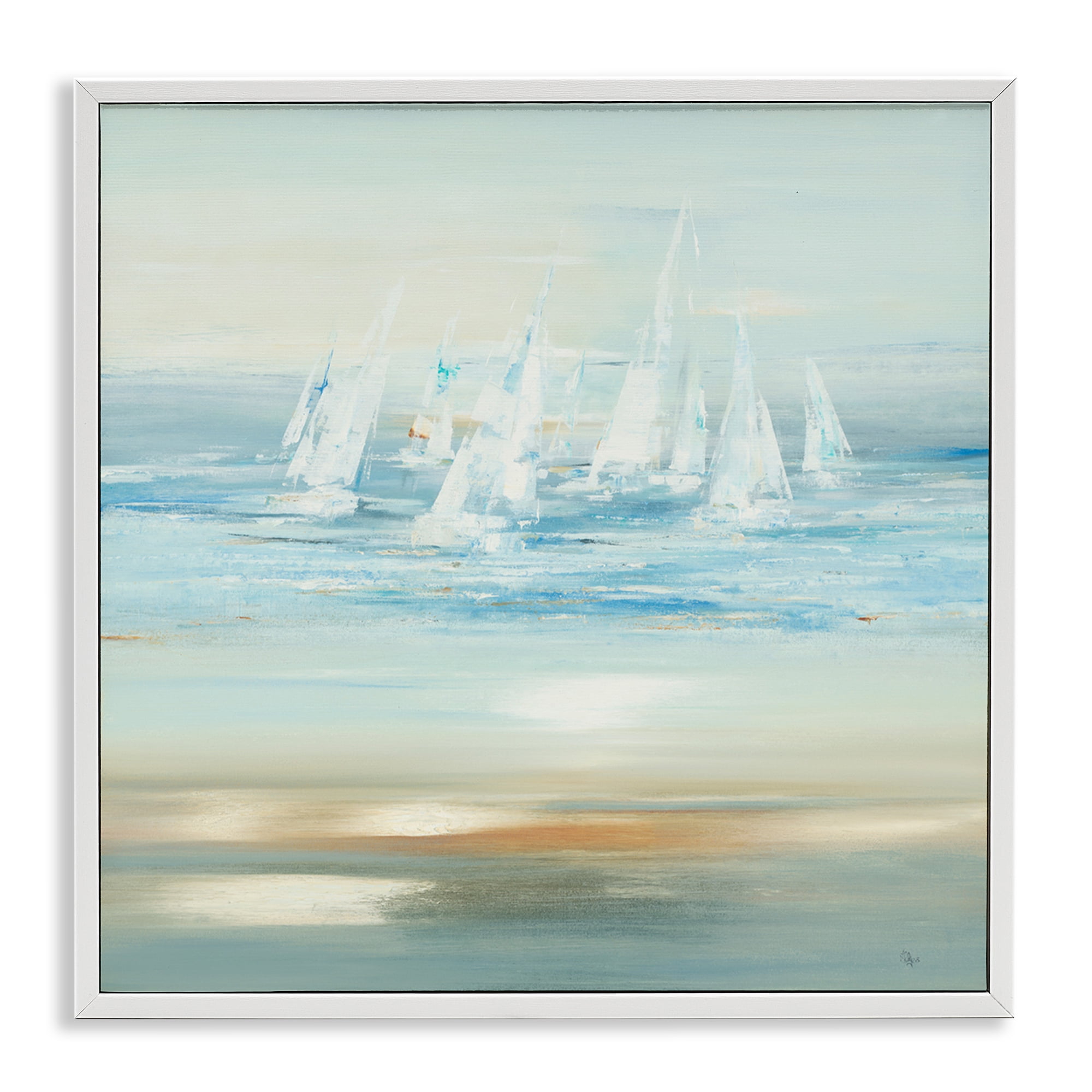 Stupell Industries Brushed Sailboat Fleet Coastal Painting White Framed Art Print Wall Art, 12 x 12