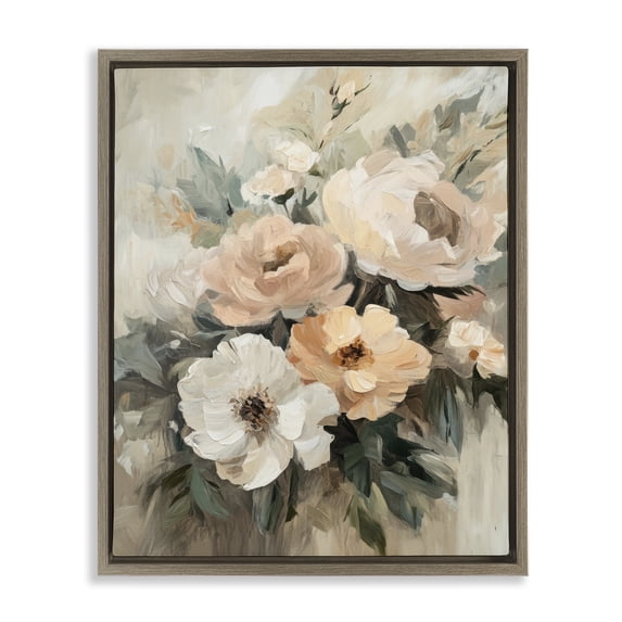 Stupell Industries Brushed Spring Bouquet Plants & Flowers Painting Brown Floater Framed Canvas Art Print Wall Art, 17 x 21