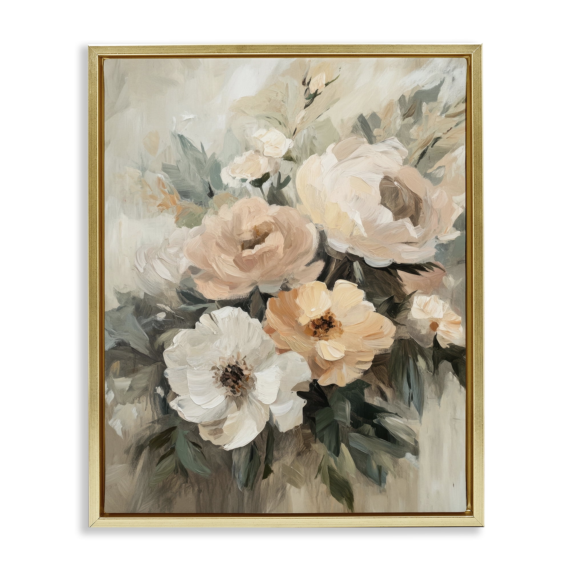 Stupell Industries Brushed Spring Bouquet Plants & Flowers Painting Gold Floater Framed Canvas Art Print Wall Art, 25 x 31