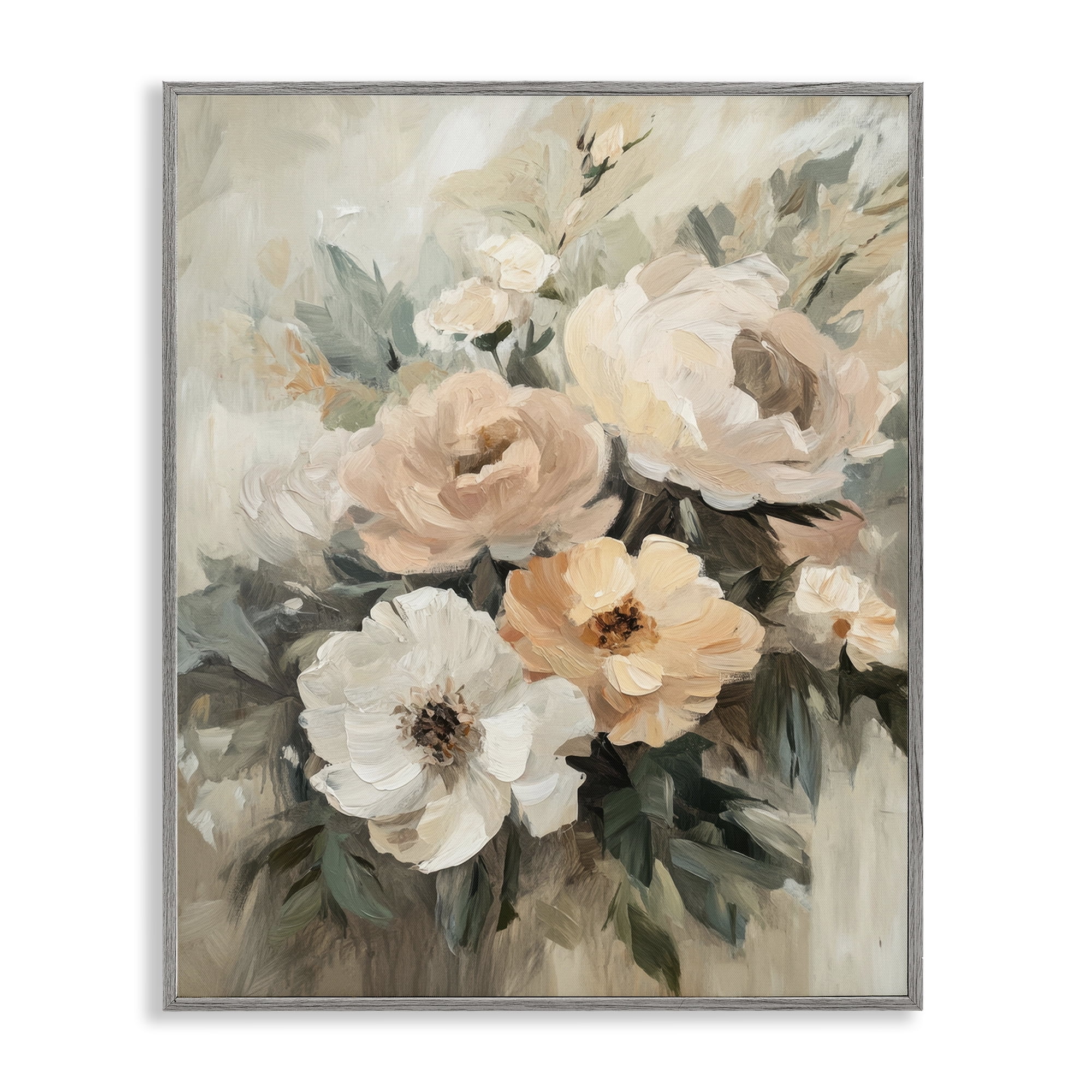 Stupell Industries Brushed Spring Bouquet Plants & Flowers Painting Gray Framed Art Print Wall Art, 16 x 20