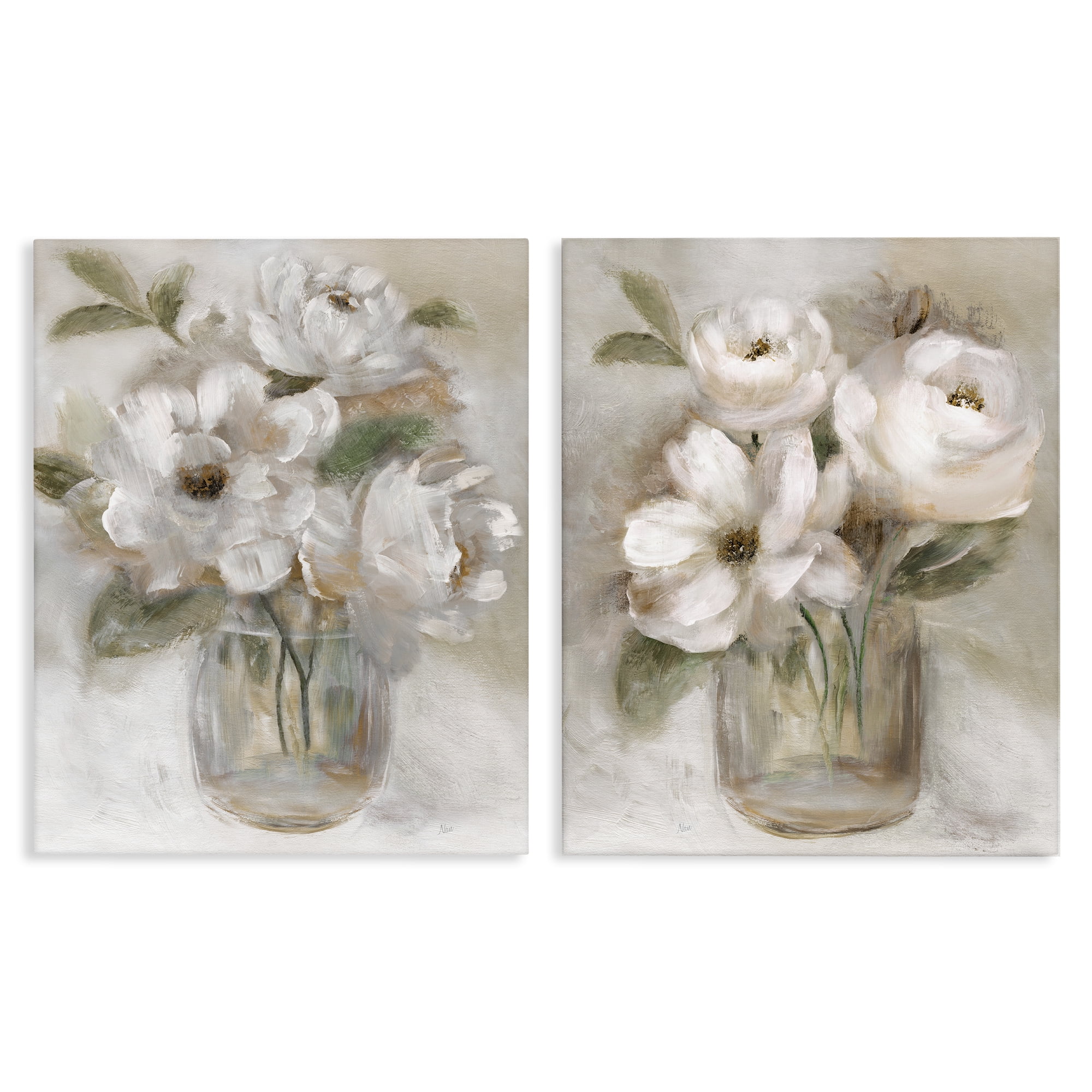 Stupell Industries Brushed White & Beige Roses 2 Piece Canvas Wall Art Set, design by Nan