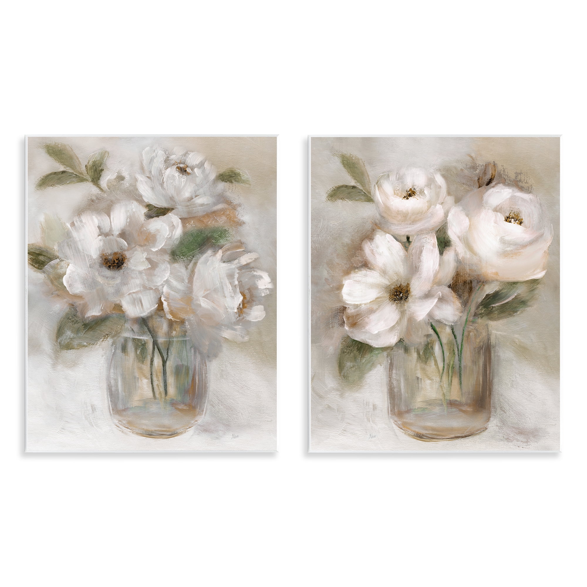 Stupell Industries Brushed White & Beige Roses 2 Piece Wall Plaque Art Set, design by Nan