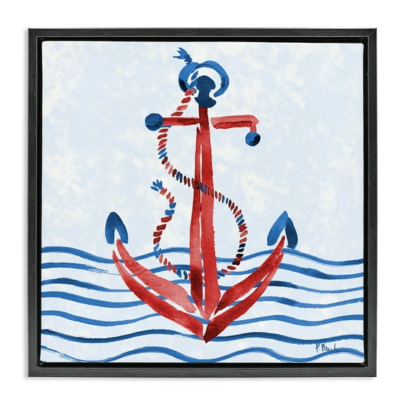 Stupell Industries Brushstroke Anchor Painting Black Framed Floater Canvas Wall Art design by Paul Brent, 18 x 18