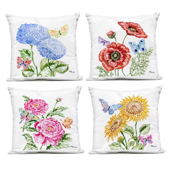 Stupell Industries Brushstroke Florals & Butterflies 4 Piece Outdoor Printed Pillow Set design by Paul Brent, 18 x 7 x 18