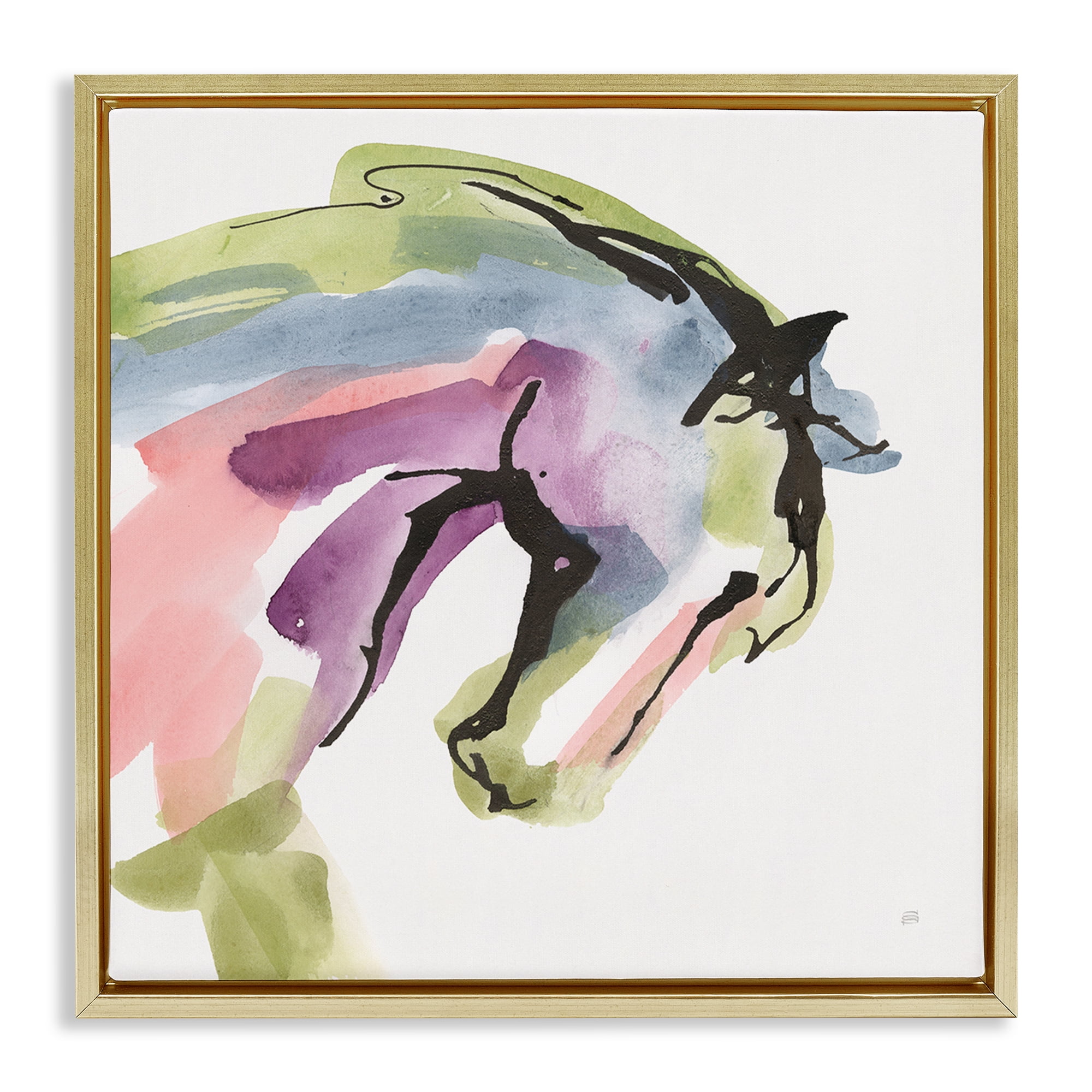Stupell Industries Brushstroke Horse in Motion Gold Framed Floater Canvas Wall Art, design by Chris Paschke