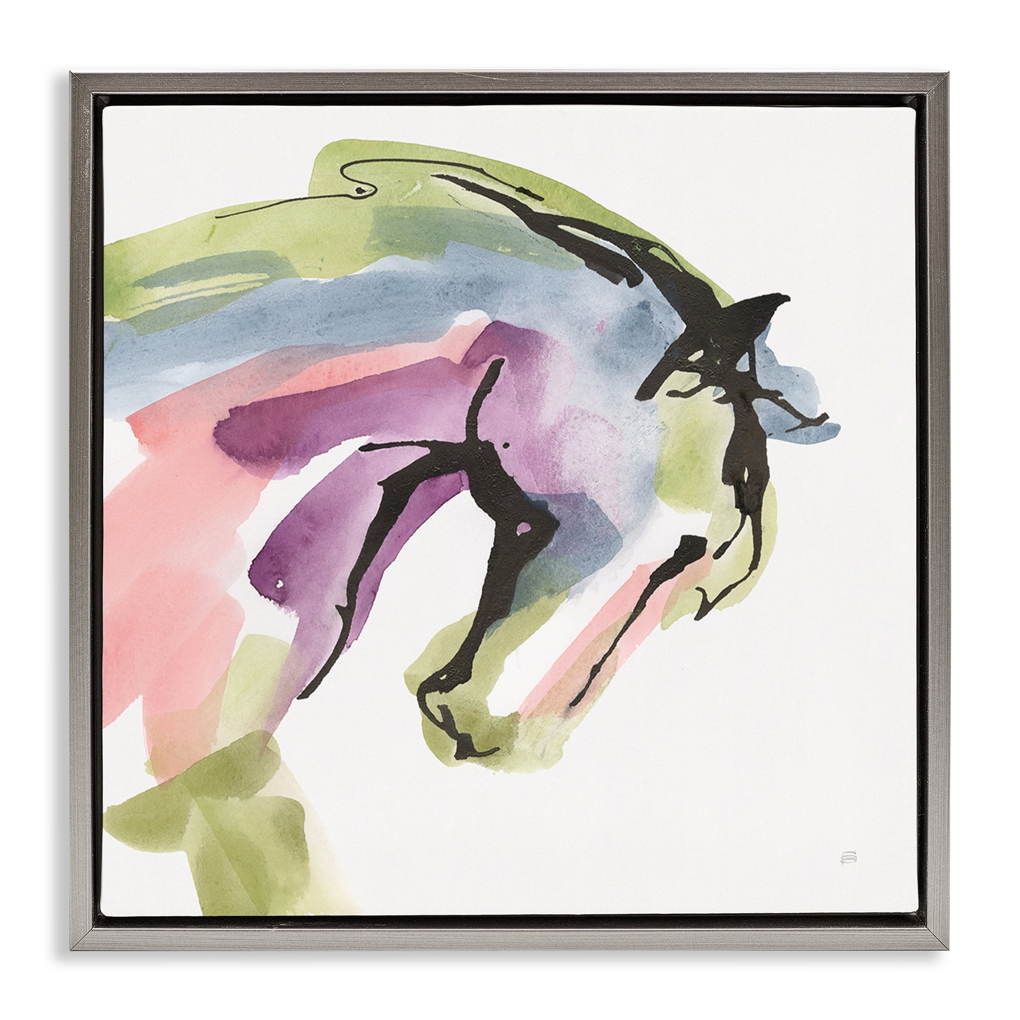Stupell Industries Brushstroke Horse in Motion Gray Framed Floater Canvas Wall Art, design by Chris Paschke