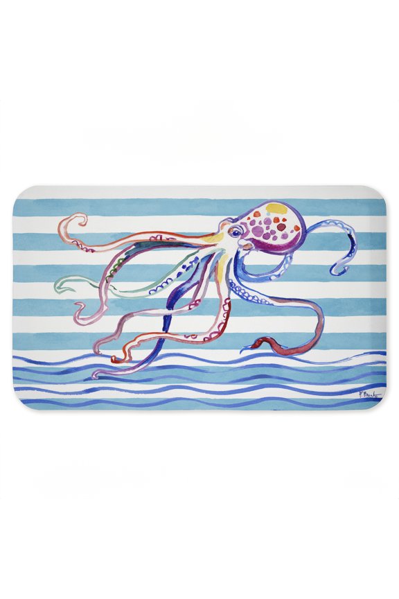 Industries Brushstroke Octopus on Stripes Printed Anti-Fatigue Floor Mat, design by Paul Brent, 30"x18"
