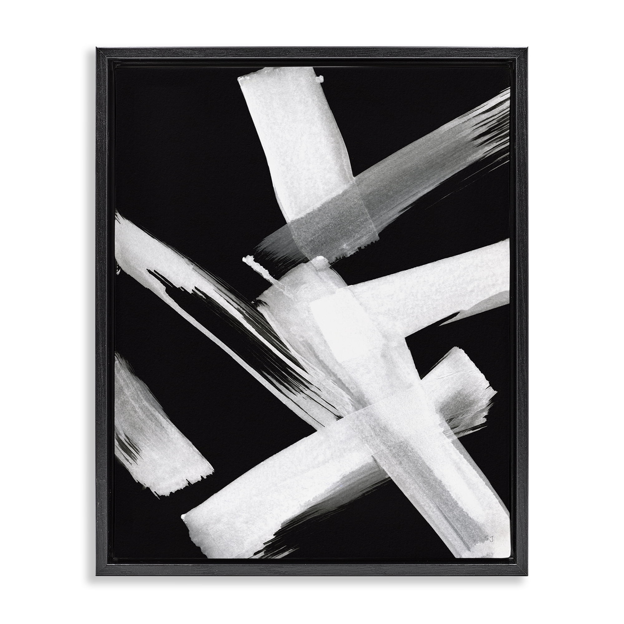 Stupell Industries Brushstrokes on Black Abstract Painting Black Floater Framed Canvas Art Print Wall Art, 17 x 21