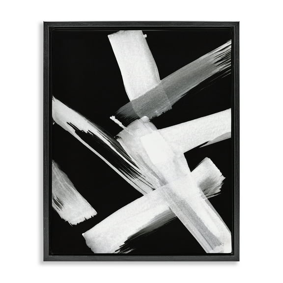 Stupell Industries Brushstrokes on Black Abstract Painting Black Floater Framed Canvas Art Print Wall Art, 17 x 21
