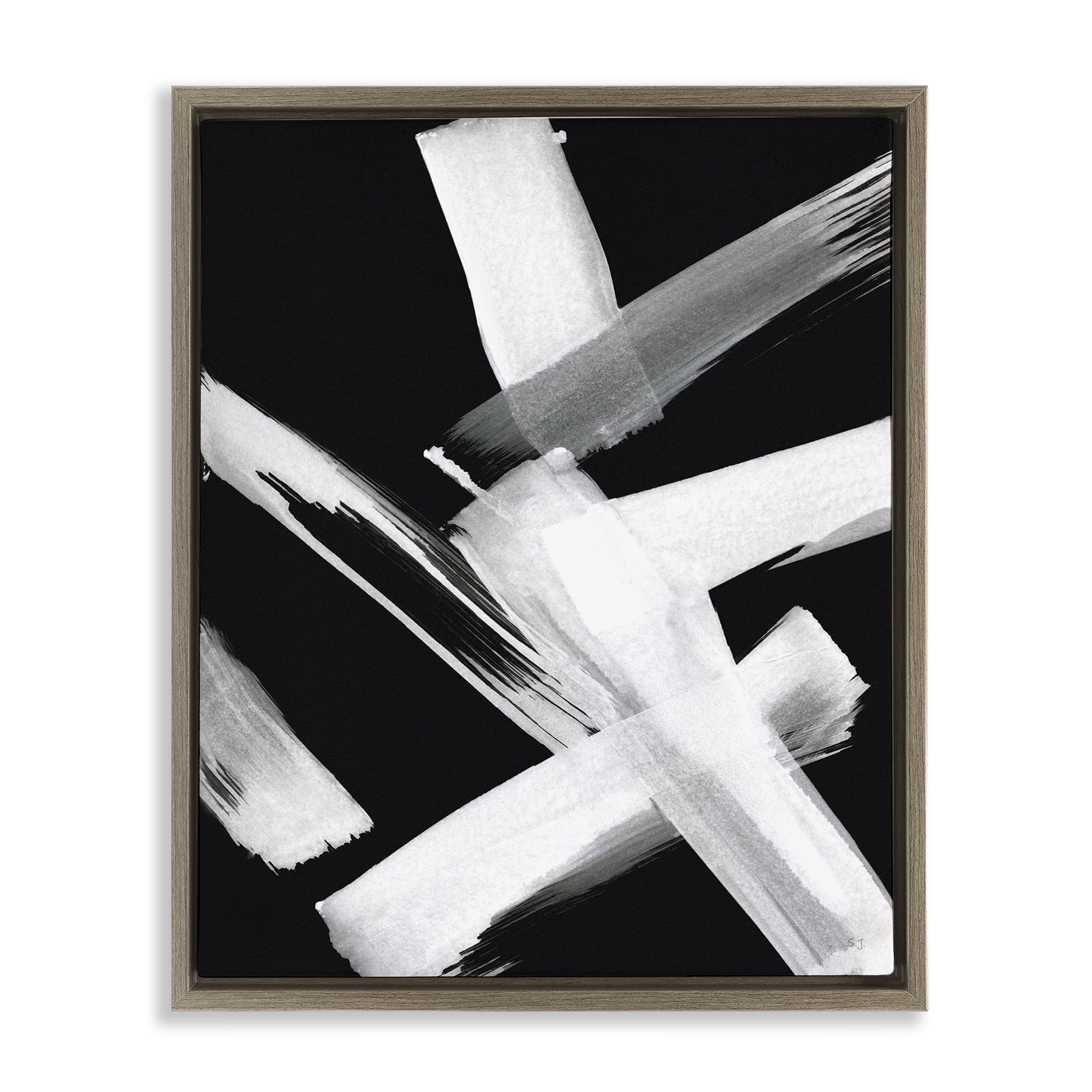 Stupell Industries Brushstrokes on Black Abstract Painting Brown Floater Framed Canvas Art Print Wall Art, 25 x 31