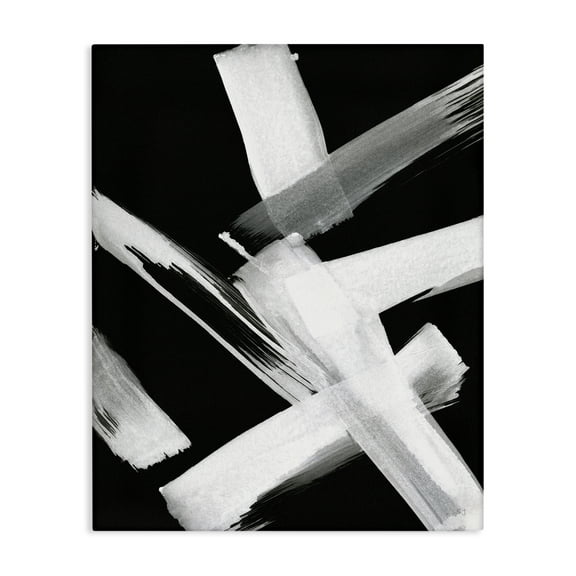 Stupell Industries Brushstrokes on Black Abstract Painting Wrapped Canvas Art Print Wall Art, 16 x 20