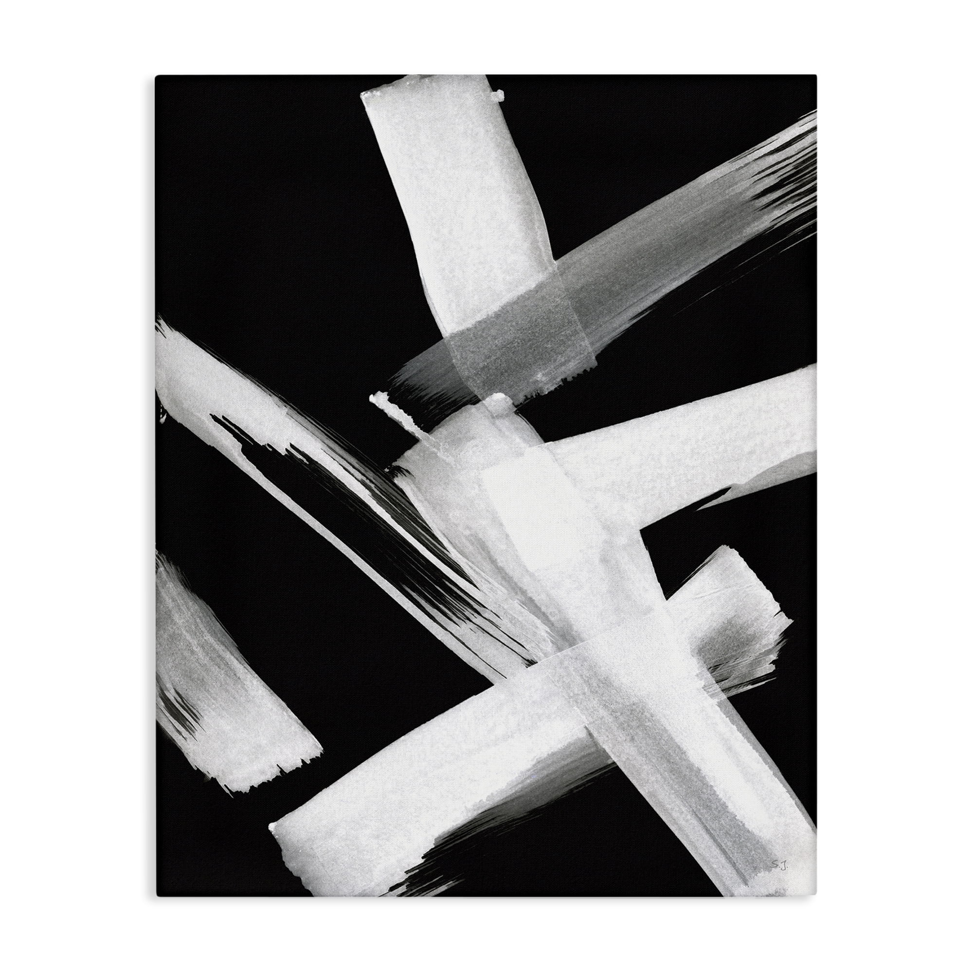 Stupell Industries Brushstrokes on Black Abstract Painting Wrapped Canvas Art Print Wall Art, 30 x 40