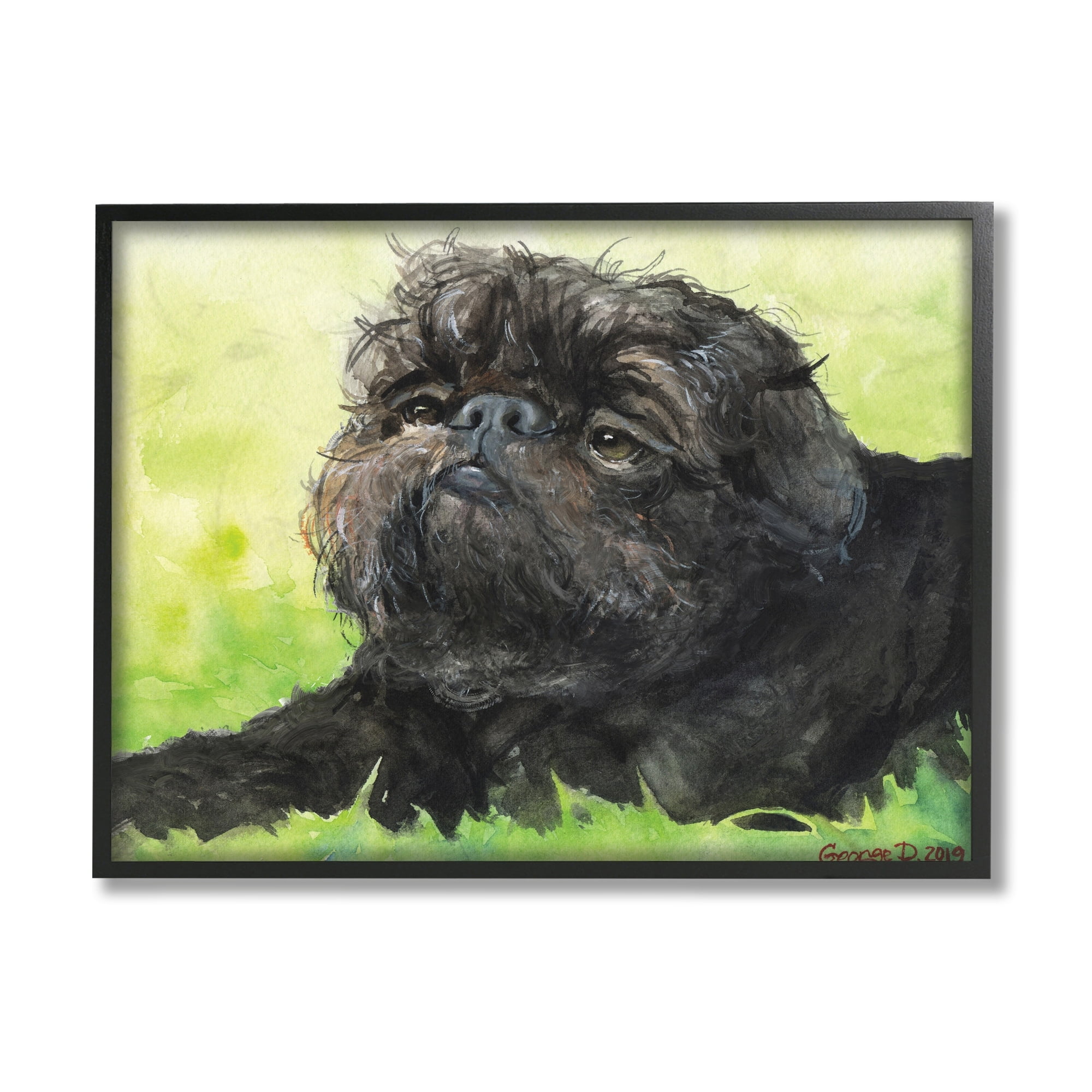 Stupell Industries Brussel Griffon Pet Dog Portrait Green Black Black Framed, 16 x 20, Design by George Dyachenko