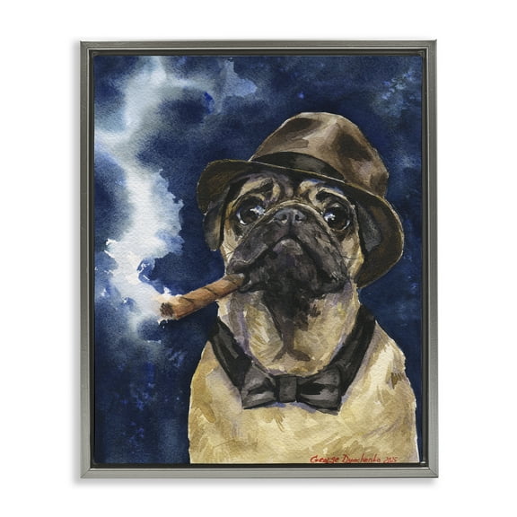 Stupell Industries Brutal Pug with Cigar Gray Framed Floater Canvas Wall Art, design by George Dyachenko