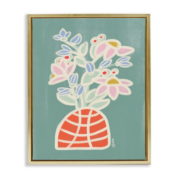 Stupell Industries Bryce Flower Bouquet Gold Framed Floater Canvas Wall Art design by Beki Marquardt, 31 x 25