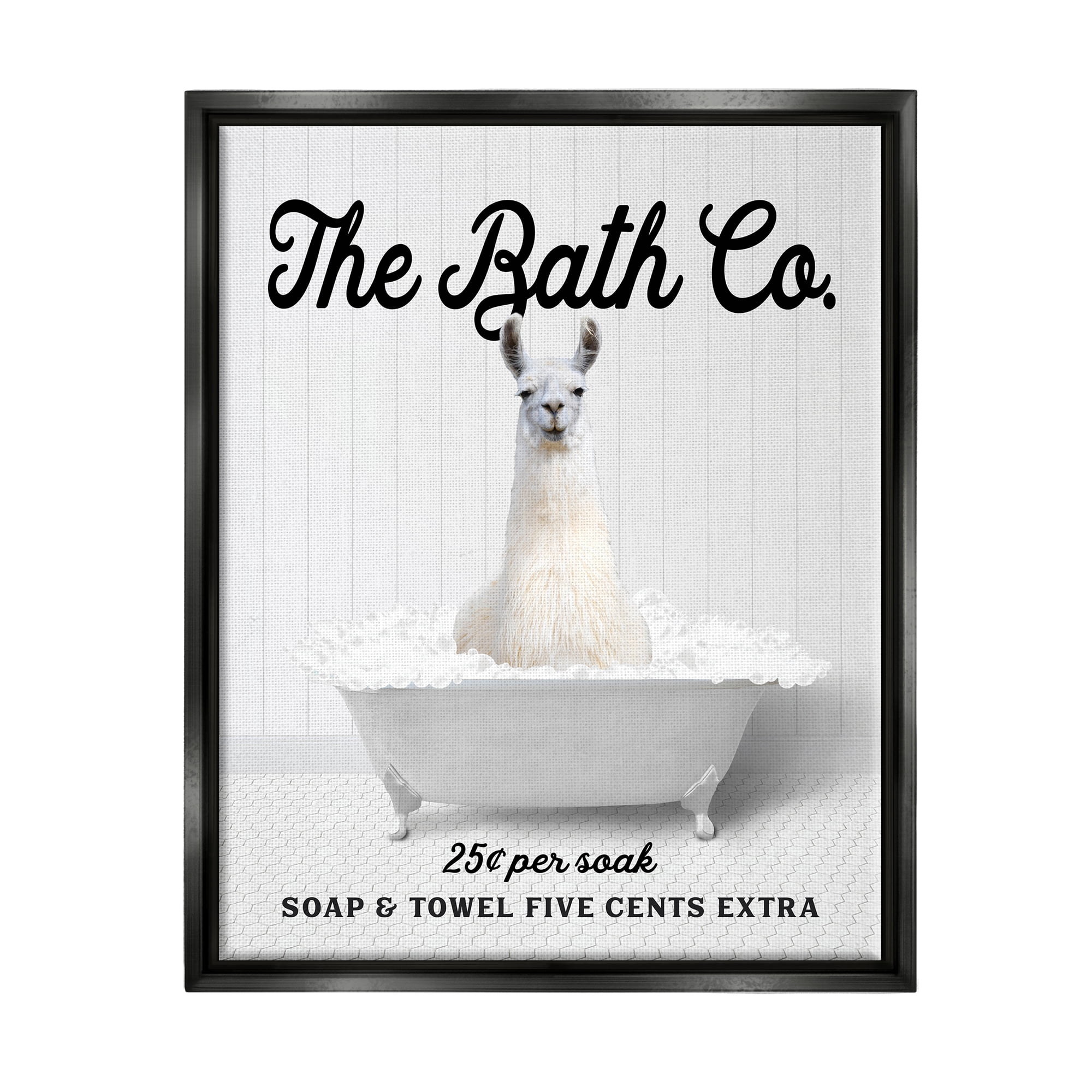 Stupell Industries Bubble Bath Ad Llama Animals & Insects Painting Black Floater Framed Art Print Wall Art, 17 x 21