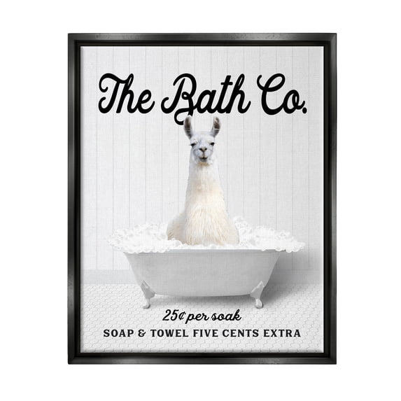 Stupell Industries Bubble Bath Ad Llama Animals & Insects Painting Black Floater Framed Art Print Wall Art, 25 x 31