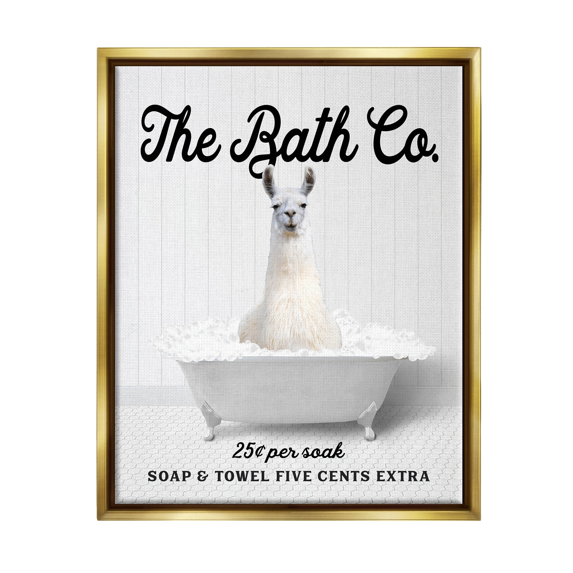 Stupell Industries Bubble Bath Ad Llama Animals & Insects Painting Gold Floater Framed Art Print Wall Art, 17 x 21