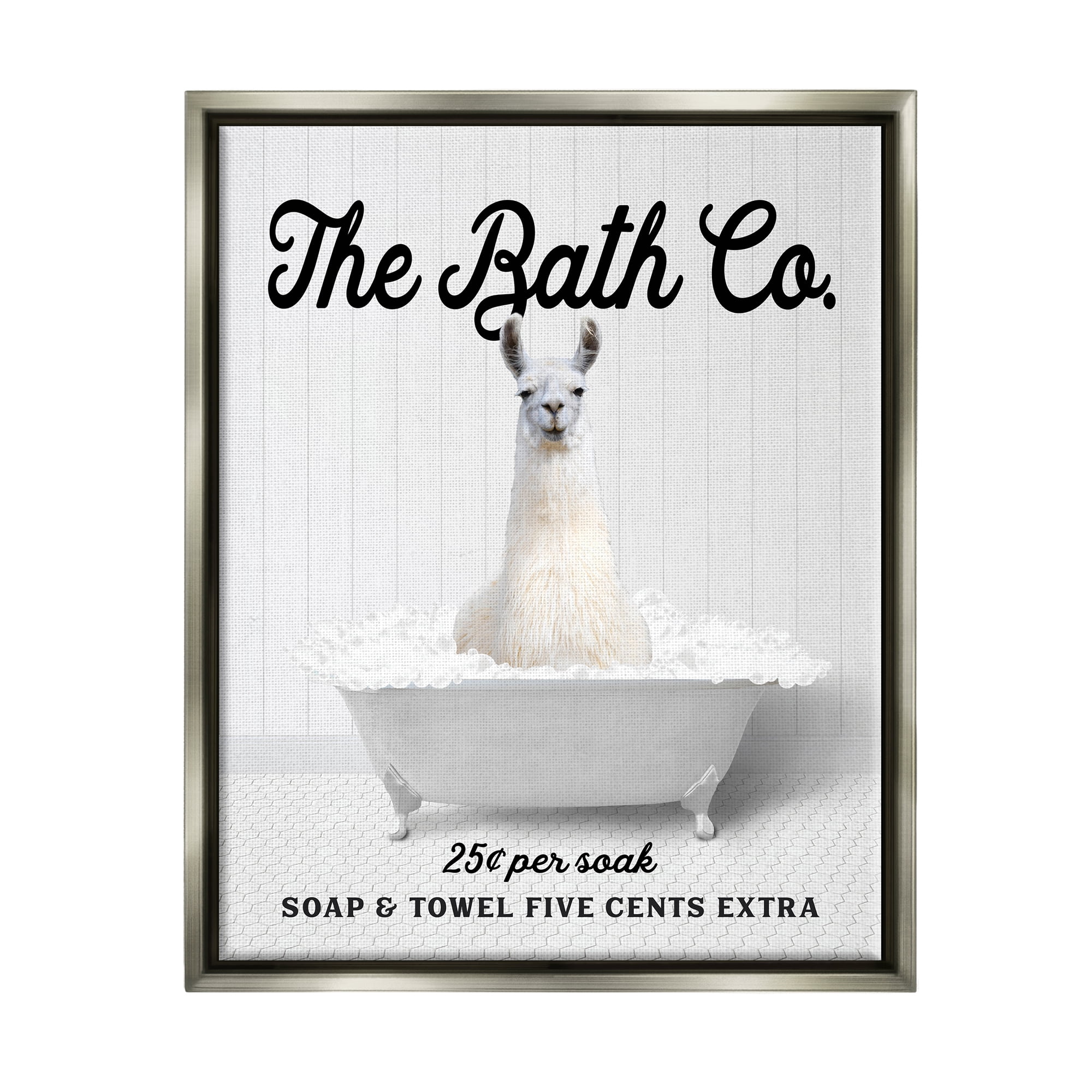 Stupell Industries Bubble Bath Ad Llama Animals & Insects Painting Gray Floater Framed Art Print Wall Art, 25 x 31