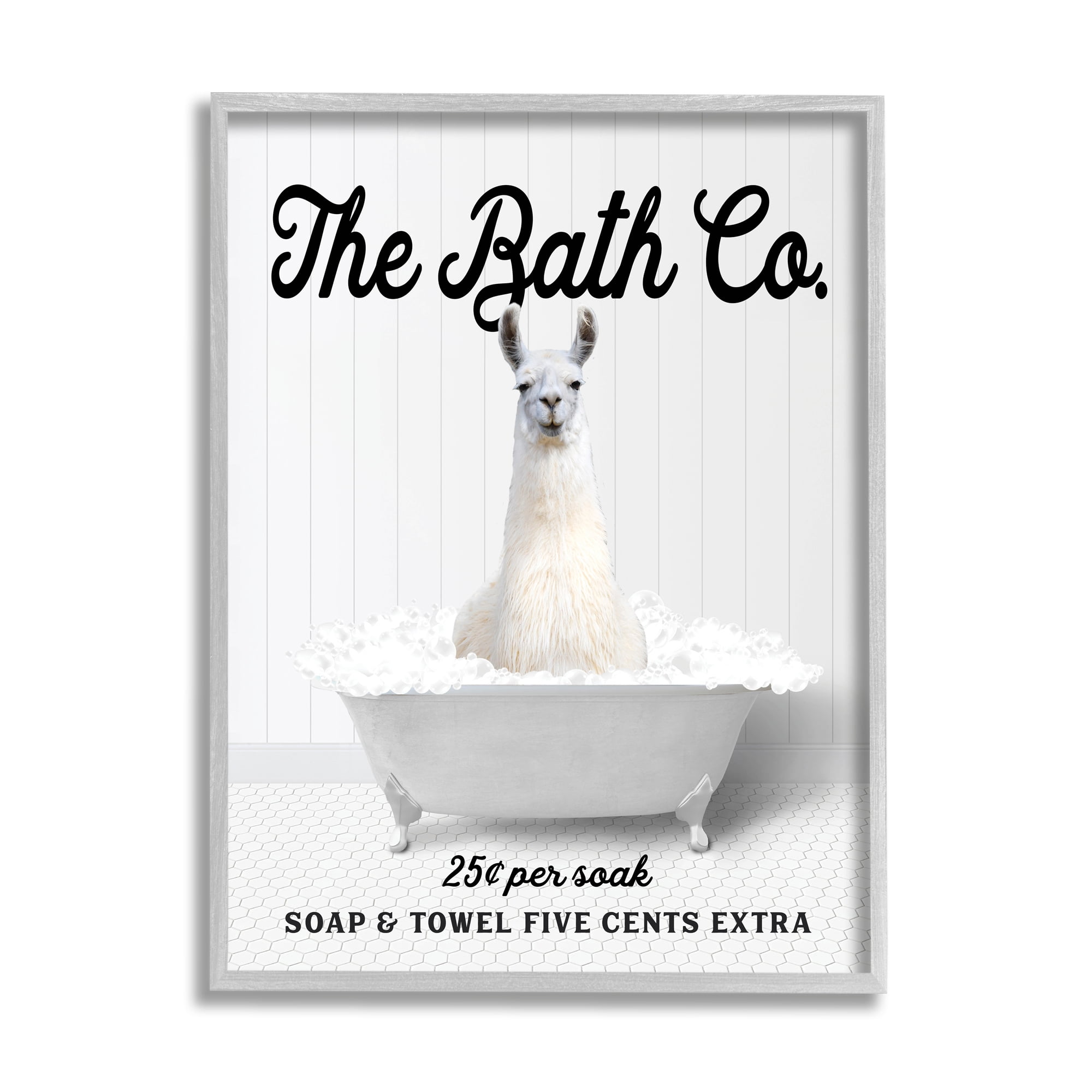 Stupell Industries Bubble Bath Ad Llama Animals & Insects Painting Gray Framed Art Print Wall Art, 24 x 30