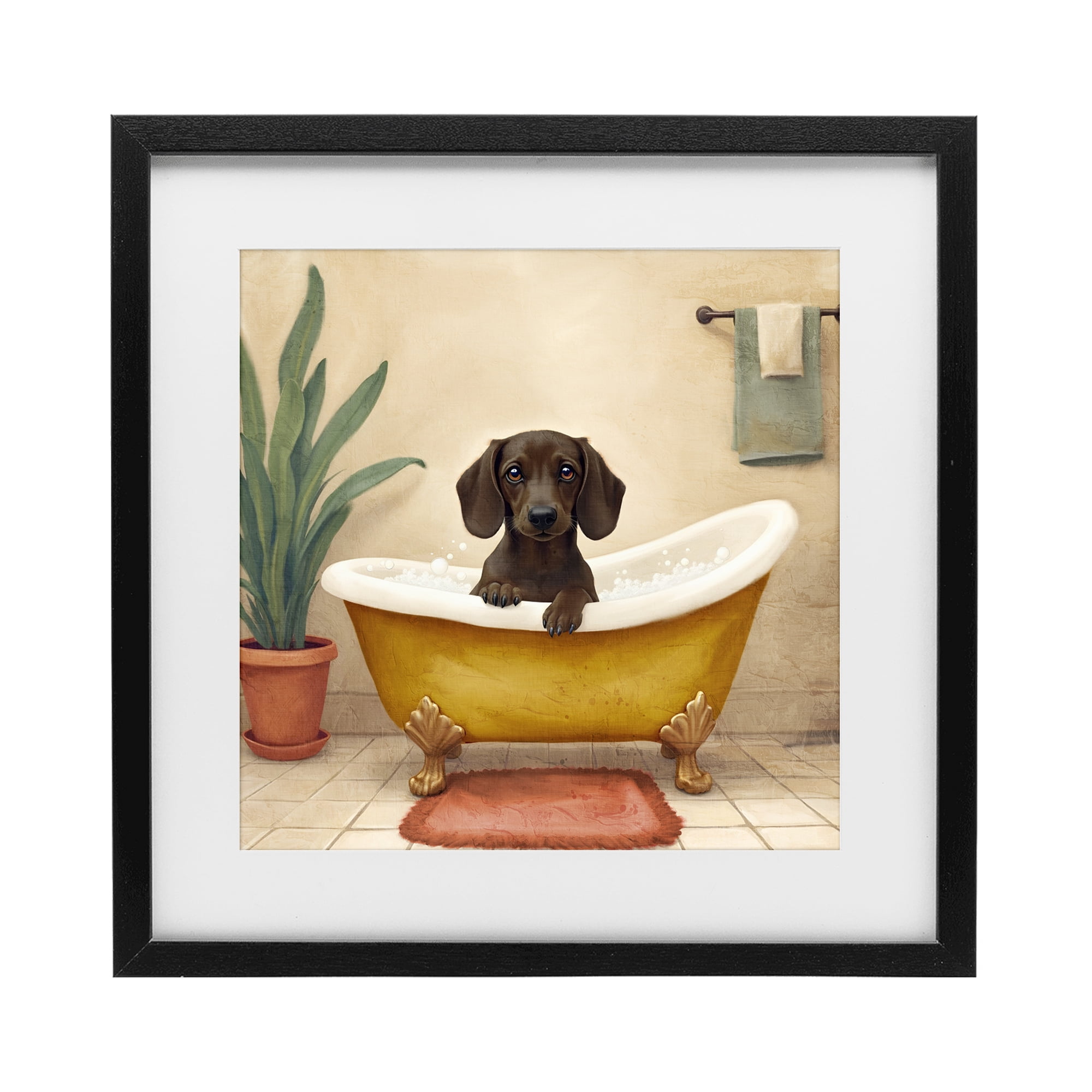 Stupell Industries Bubble Bath Brown Dog Black Framed Print Under Glass, design by Kim Allen