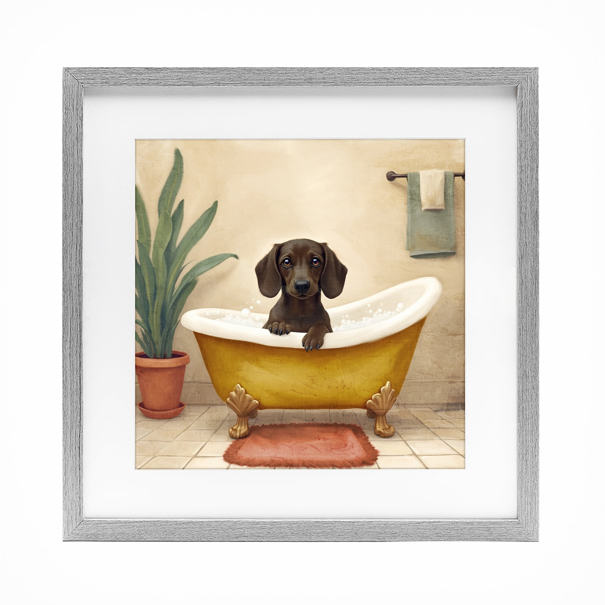 Stupell Industries Bubble Bath Brown Dog Gray Framed Print Under Glass, design by Kim Allen