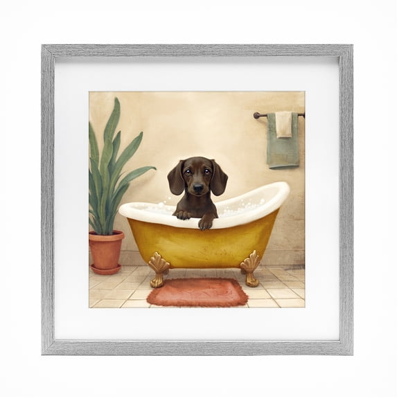Stupell Industries Cottage Bubble Bath Brown Dog Gray Framed Print Under Glass, 16 x 16, by Kim Allen